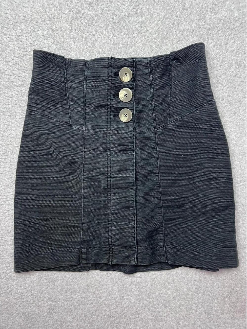 Free People Every Minute Every Hour Black High Waisted Button Front Mini Skirt 4